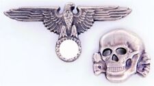 Silver WWII WW2 German Military Cross Eagle & Skull Pin Cap Badge Original S S picture