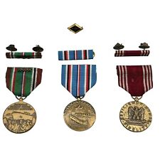 WWII US Army Campaign Medals Triple Bronze Star Good Conduct & Tie Pin War Hero picture