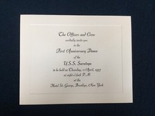 Vintage Invitation Card US Navy USS Saratoga 1st Anniversary Dance