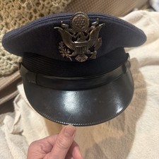 Vintage 1960's Issued USAF Air Force Service Cap Visor Hat Cover Navy Blue
