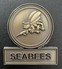 Antique Brass Seabee Patch Flat w/3M backing ~ 2.25