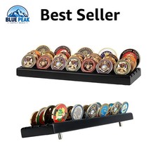 Black 4 Row Wooden Coin Display Stand - Secure Showcase for Collectors