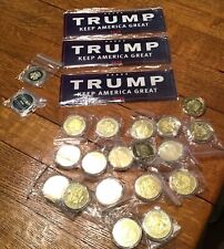 HUGE Trump Lot 18 Gold Plated Coins and 30 Bumper Stickers picture