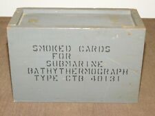 VINTAGE WWII NAVY SMOKED CARDS SUBMARINE BATHYTHERMOGRAPH TYPE CTB WOOD BOX picture