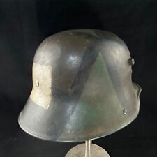 Original German WW1 M17 Stahlhelm Medic Helmet, Camo Paint, White Square, Si. 66 picture