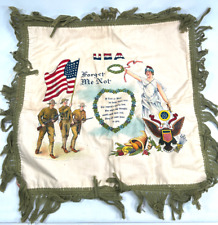 Antique ww1 doughboys Forget Me Not Souvenir Pillow case LOVELY usa homefront picture
