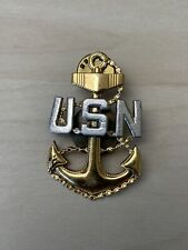 Original Korean War US Navy CPO 1/20 10K Gold Filled & Sterling Cap Badge 1.25” picture
