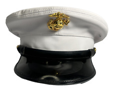 USMC Marine Corps Marine Dress Blue Enlisted Vinyl Service White Dress Cap Hat picture
