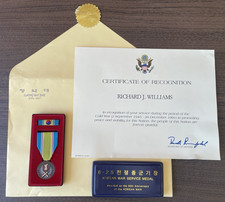 Certificate of Recognition with Korean War Service Medal & Bar 50th Anniversary