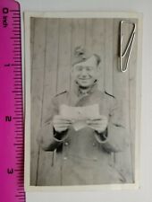 042 WW2 Orig. Photo German Soldier Coat Cap Glasses Letter 2.5 x 3.5 inch picture