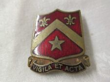 Vintage Military gold tone Insignia Pin red Enamel Star Fleur Lis Vigila et Acta picture
