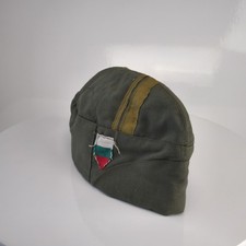 Bulgarian Army Military Side Cap Hat Olive Drab Vintage Ensign Rank Stripe #6342