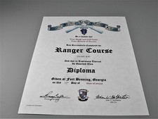 United States Army Ranger Course School Diploma Replacement Certificate