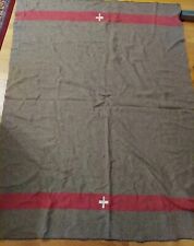 Vintage Swiss Army Military Wool Blanket Red Stripe White Cross 54 x 76