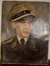 🔥INVEST💎 Rare WW2 Antique Portrait German Officer Art Oil on cardboard WWII picture