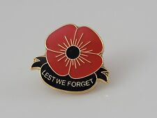 Remembrance Veterans Lest We Forget Red Poppy Enamel Pin Black Banner picture