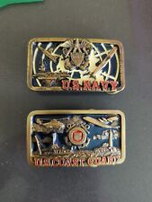 2 Vintage US Coast Guard Brass And Enamel Belt Buckle Limited Edition US Navy  picture