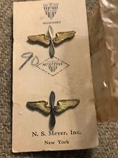 WWII Meyer made USAAF Officer Collar Winged Propeller Branch Pins on Card picture
