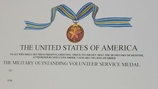 Military Outstanding Volunteer Service Medal MOVSM Certificate