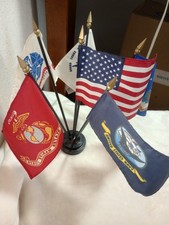 Armed forces miniature flag kit USA 6 military flags with plastic stand