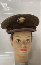 Vintage WWII Era U.S. Army Men's Olive Drab Wool Service Cap Leather Visor