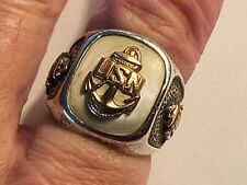 US Navy Men's Ring Sterling Silver 12K Gold Filled W Mother Of Pearl WWII Era picture
