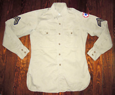 Army Shirt Vintage 1951 Korean War Collared Khaki Patches Size 14 1/2 x 32 picture