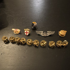 Militaria Military Pin Lot w/ Stars, STERLING Wings Badge & God and Country