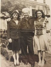 Vintage WWII Military Photograph Navy Sailor in Uniform with Women B&W picture