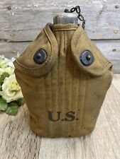Vintage WWI US Military Canteen with Snap Cover Carry Case Brass Chain & Snaps picture