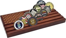 Challenge Coin Display Wooden Army Collectible Coins Holder 6 Row brown 
