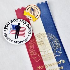 Desert Storm Lot - 1991 Hollywood Welcome Home Parade Ribbon, Enamel Pin, Button picture