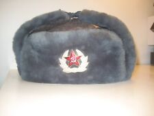 Vintage Soviet Russian Army Military Winter Hat Cap Fur Ear Flap Badge Estate picture