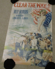 WW1 CLEAR THE WAY 20x30 RARE ORIGINAL U.S. CHRISTY-ART WAR BOND POSTER  picture