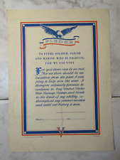VTG US Government Military Stamps & Bonds Pledge 1942 Unsigned picture