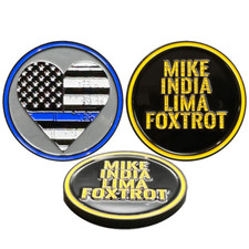 GG-017 MILF Police Challenge Coin Thin Blue Line Heart Flag Wife Girlfriend Side