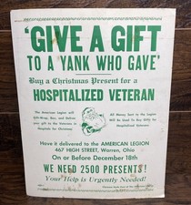 Original WWII American Legion Give a Gift to a Yank Poster Warren Ohio 1940s