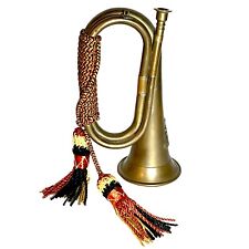 Antique British Army Military Royal Artillery Cap Badge Brass Bugle with Tassels picture