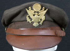 WWII USAAF Army Air Force Officers Service Visor Hat Crusher Cap Named LEO ROSS picture
