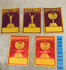 Vtg 1943 WWII  3 "Achievement" & 2 "Victory" Award Banners, Printed Satin Fabric