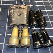 Ww1/ww2 Old Military Binocular Lot Of 3 With Leather Case picture