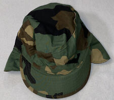 US Military Hat Cap 6 3/4Green Woodland Camo Vintage Fleece Lined Ear Flap picture