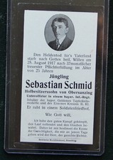 WWI Great War Sterbebild Card Sebastian Schmid Gold Bavarian Bravery medal EK2