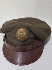 WWII Era U.S. Army Officer Crusher Service Cap Leather Visor 7 1/4