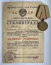 100% Original Soviet Medal + Document For the Defense of Stalingrad USSR WW2