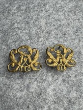 Russian Style Imperial Cypher Insignia Pair Gold Tone Monogram Uniform Fittings