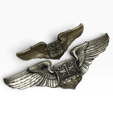 Set 2 1970s Era USAF Navigator CSO Badge Wings Sterling Silver 2" 3" Insignia