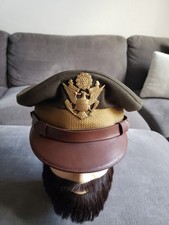 WWII U.S. Army Air Corps USAAF Officer “Crusher” Visor Cap Hat Olive Wool GREAT