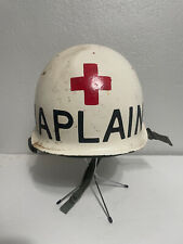 Vintage US NAVY CHAPLAIN Medic Helmet M1 Painted Named CDR Red Cross picture