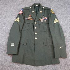 US Army Green Dress Coat Mens 43L Sergeant Patches Ribbons DeRossi Uniform